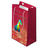 Kerst Dinosaurus Custom Gift Bag - Klein, Glanzend Klein Cadeauzakje (Voorkant Gekanteld)