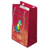 Kerst Dinosaurus Custom Gift Bag - Klein, Glanzend Klein Cadeauzakje (Achterkant Gekanteld)