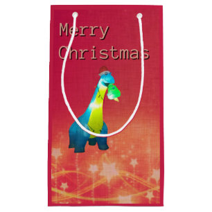 Kerst Dinosaurus Custom Gift Bag - Klein, Glanzend Klein Cadeauzakje
