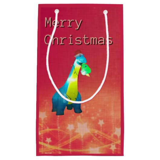 Kerst Dinosaurus Custom Gift Bag - Klein, Glanzend Klein Cadeauzakje (Voorkant)