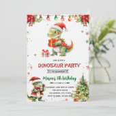 Kerst dinosaurus feest uitnodiging (Staand voorkant)