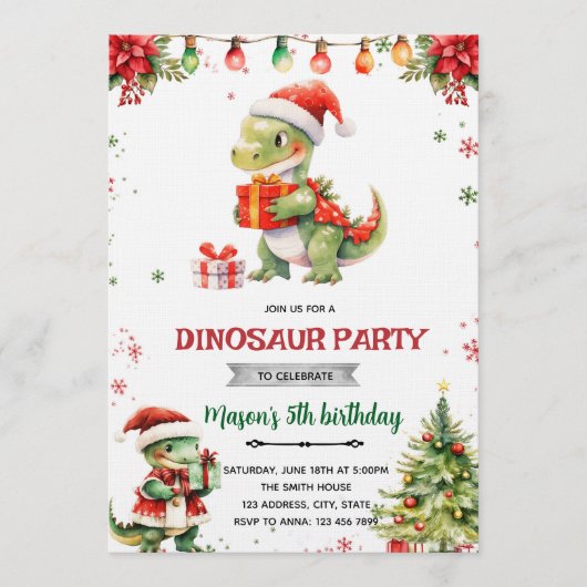 Kerst dinosaurus feest uitnodiging (Voorkant)