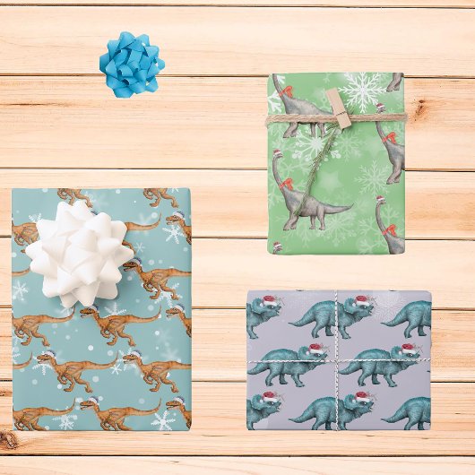Kerst Dinosaurus Fun Waterverf Inpakpapier Vel