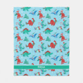 Kerst Dinosaurus Kinder Fun Holiday gepersonalisee Fleece Deken (Voorkant)
