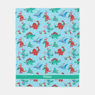 Kerst Dinosaurus Kinder Fun Holiday gepersonalisee Fleece Deken