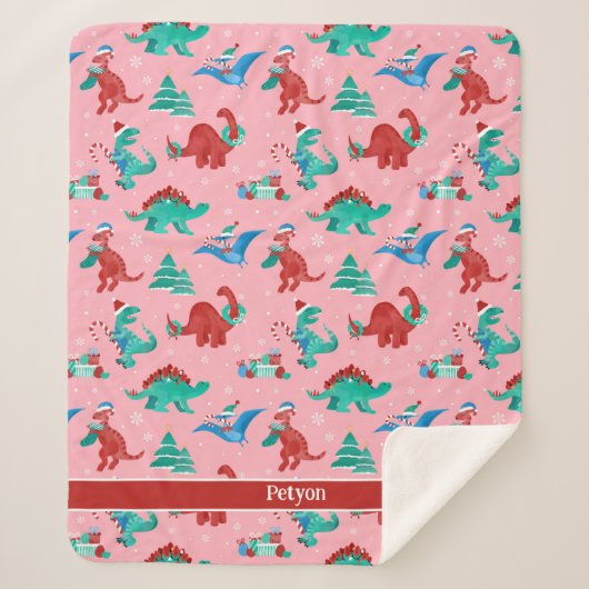 Kerst Dinosaurus Kinder Fun Holiday gepersonalisee Sherpa Deken (Voorkant)