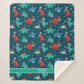 Kerst Dinosaurus Kinder Fun Holiday gepersonalisee Sherpa Deken (Voorkant)