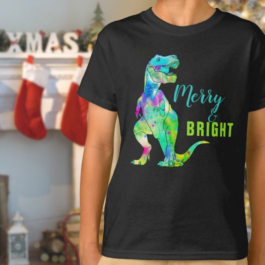Kerst Dinosaurus Merry & Bright T-Rex Quote T-shirt