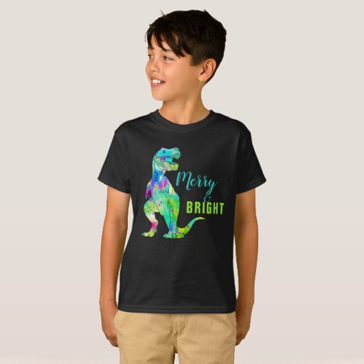 Kerst Dinosaurus Merry & Bright T-Rex Quote T-shirt (Voorkant volledig)