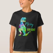 Kerst Dinosaurus Merry & Bright T-Rex Quote T-shirt (Voorkant)