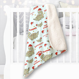 Kerst Dinosaurus Santasaurus Naam Blauw Baby Sherpa Deken