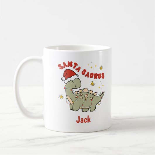 Kerst Dinosaurus Santasaurus Retro Naam Koffiemok (Links)