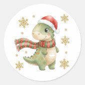 Kerst Dinosaurus Verjaardagsfeestje Ronde Sticker (Voorkant)