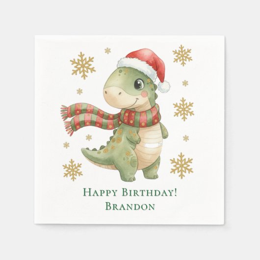 Kerst Dinosaurus Verjaardagsfeestje Servet (Voorkant)