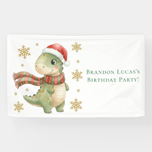 Kerst Dinosaurus Verjaardagsfeestje Spandoek (Horizontaal)