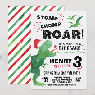 Kerst Dinosaurus Verjaardagsuitnodiging Kaart
