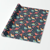 Kerst Dinosaurus Wrapping Paper Roll Cadeaupapier (Uitgerold)