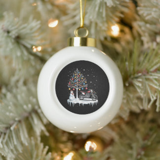 Kerst Dirt Bike Motorfiets Sneeuwman Boom Xmas Keramische Bal Ornament