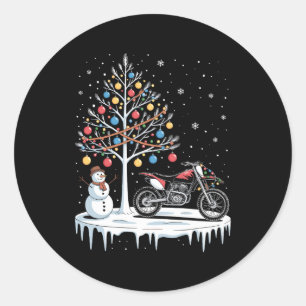 Kerst Dirt Bike Motorfiets Sneeuwman Boom Xmas Ronde Sticker