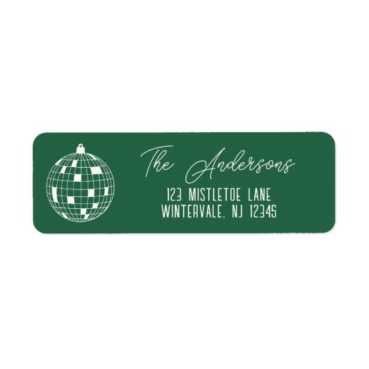 Kerst Disco Bal Groen & Wit Retouradres Etiket (Voorkant)