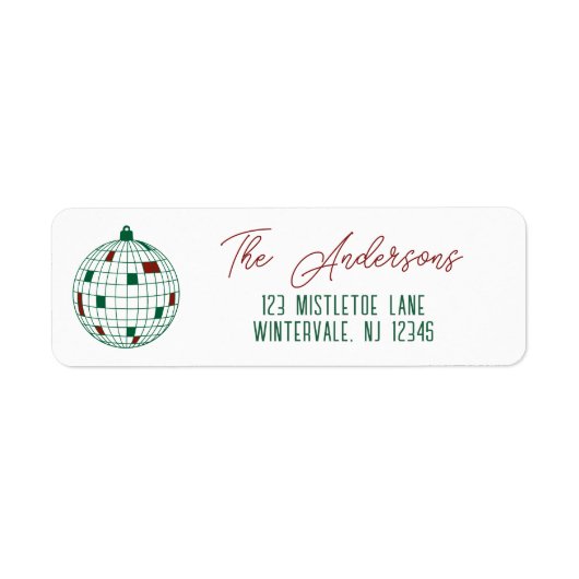 Kerst Disco Bal Groen & Wit Retouradres Etiket (Voorkant)