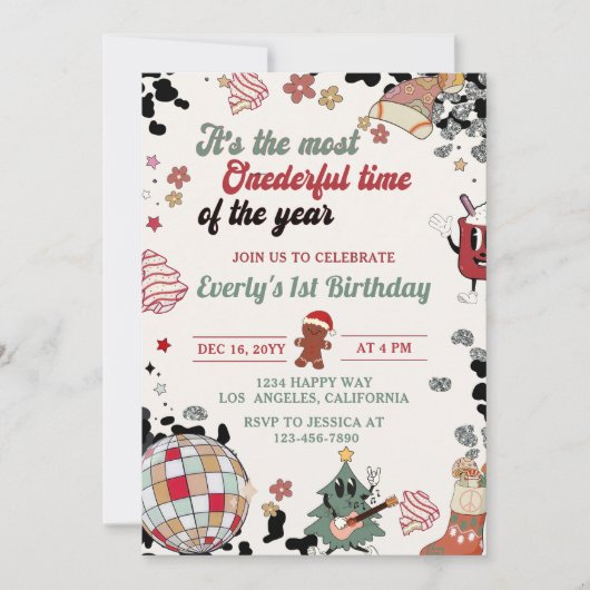 Kerst Disco Bal Onederful Verjaardag Kaart (Voorkant)