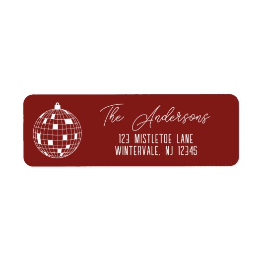 Kerst Disco Bal Rood en Wit Retouradres Etiket (Voorkant)