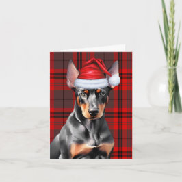 Kerst Doberman Pinscher Hond en Red Plaid Feestdagen Kaart