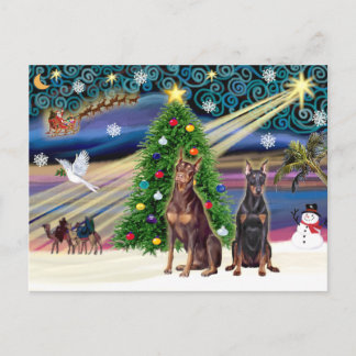 Kerst Doberman Pinschers (twee) Feestdagenkaart
