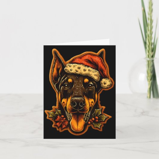 Kerst Dobermann Hond Met Kerstman Hoed Peperkoek  Kaart (Voorkant)