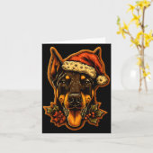 Kerst Dobermann Hond Met Kerstman Hoed Peperkoek  Kaart (Gele Bloem)