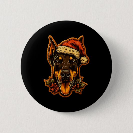 Kerst Dobermann Hond Met Kerstman Hoed Peperkoek  Ronde Button 5,7 Cm (Voorkant)