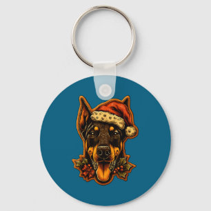 Kerst Dobermann Hond Met Sinterklaas Hoed Peperkoe Sleutelhanger