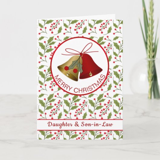 Kerst Dochter & schoonzoon, klokken en hulst Kaart (Voorkant)