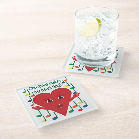 "Kerst doet mijn hart zingen" Zingend Hart Glazen Onderzetter (Schuin)