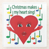 "Kerst doet mijn hart zingen" Zingend Hart Glazen Onderzetter (Voorkant)