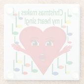 "Kerst doet mijn hart zingen" Zingend Hart Glazen Onderzetter (Achterkant)