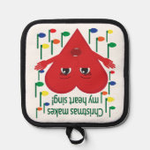 "Kerst doet mijn hart zingen" Zingend Hart Pannenlap (Voorkant)