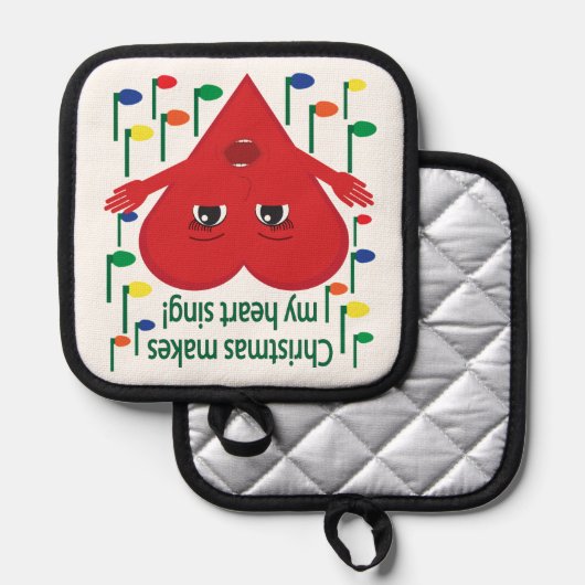 "Kerst doet mijn hart zingen" Zingend Hart Pannenlap (Voorkant / Achterkant)