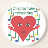 "Kerst doet mijn hart zingen" Zingend Hart Zandsteen Onderzetter (Voorkant)