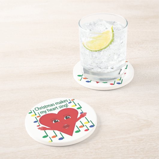 "Kerst doet mijn hart zingen" Zingend Hart Zandsteen Onderzetter (Zijkant)