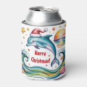 Kerst Dolfijn in Tropisch Paradijs Custom Blikjeskoeler (Blikje Voorkant)