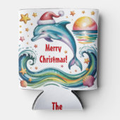 Kerst Dolfijn in Tropisch Paradijs Custom Blikjeskoeler (Voorkant)
