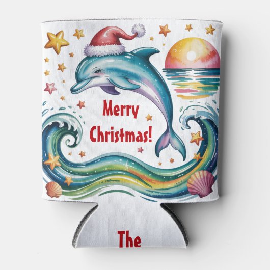 Kerst Dolfijn in Tropisch Paradijs Custom Blikjeskoeler (Voorkant)