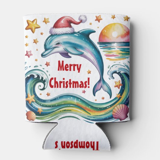 Kerst Dolfijn in Tropisch Paradijs Custom Blikjeskoeler (Achterkant)