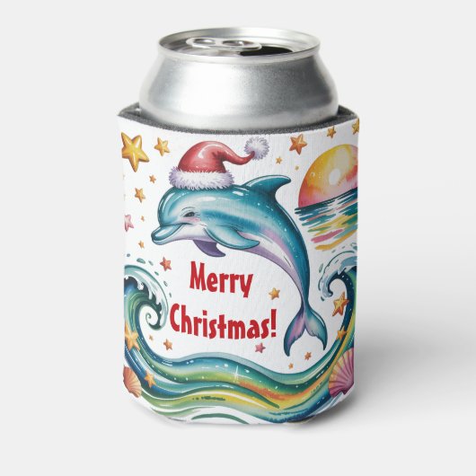 Kerst Dolfijn in Tropisch Paradijs Custom Blikjeskoeler (Blikje Achterkant)