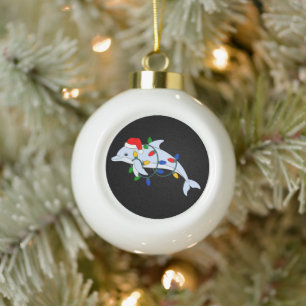 Kerst Dolfijn Kerstman Hoed Kerst Lichtjes Oceaan Keramische Bal Ornament