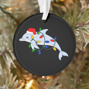 Kerst Dolfijn Kerstman Hoed Kerst Lichtjes Oceaan Ornament