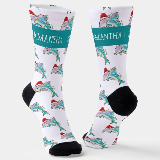 Kerst Dolfijn Zee Oceaan Gepersonaliseerde naam Sokken (Gebogen)