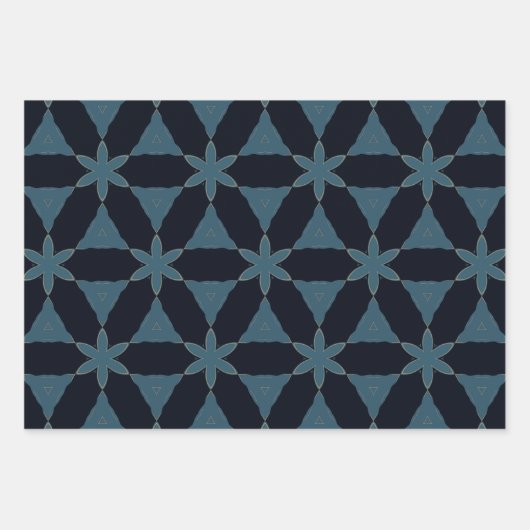 Kerst donkerblauw en goud geometrische bloem inpakpapier vel (Voorkant)